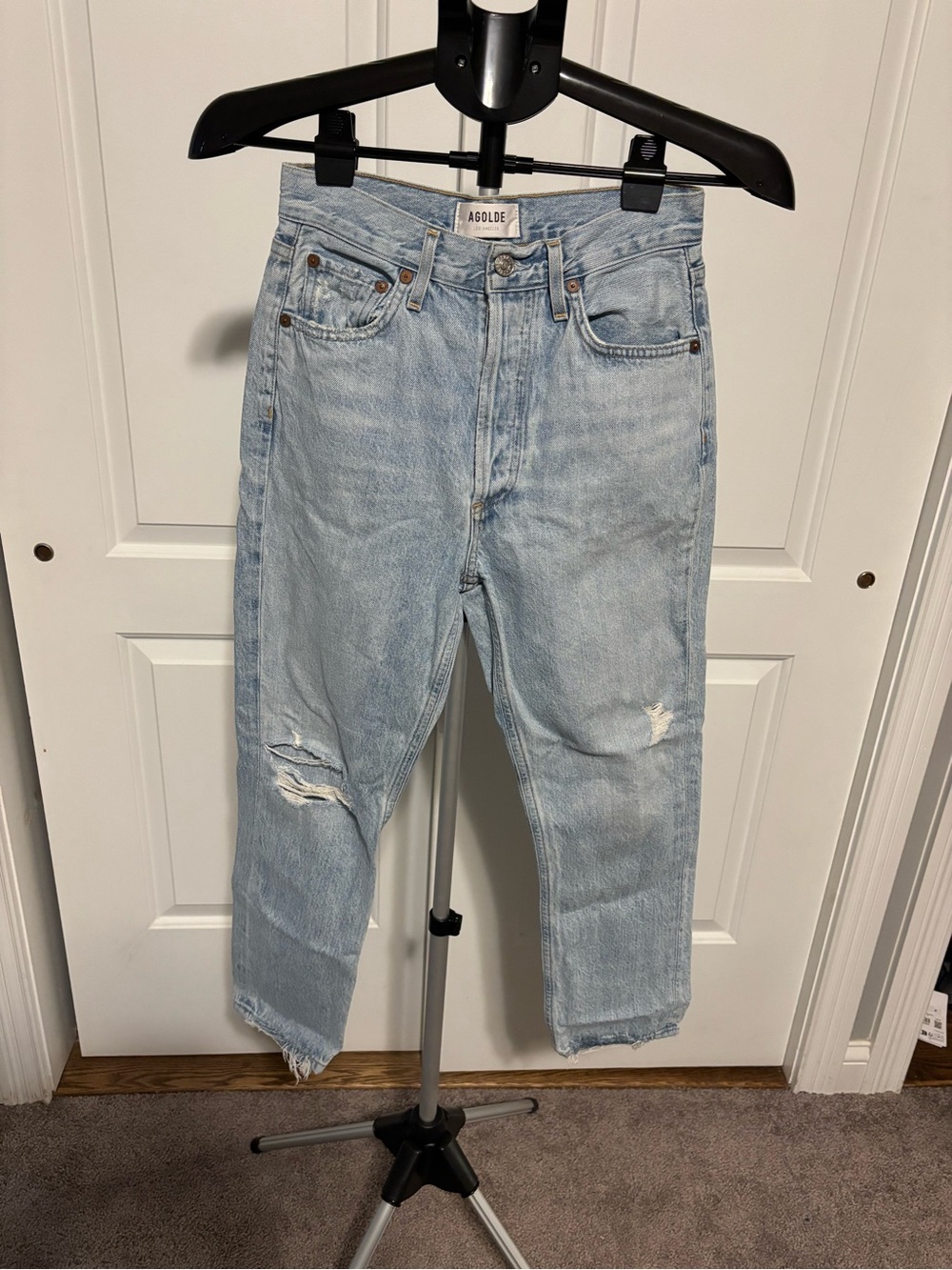 Agolde Light Blue Distressed High-Rise Cropped Jeans